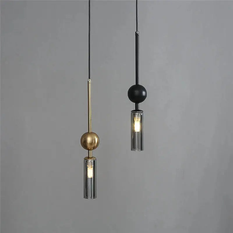 Simples Market Nordic luxury pendant lights, gold and black iron with glass cylinder shades, 2-pack LED hanging lamps