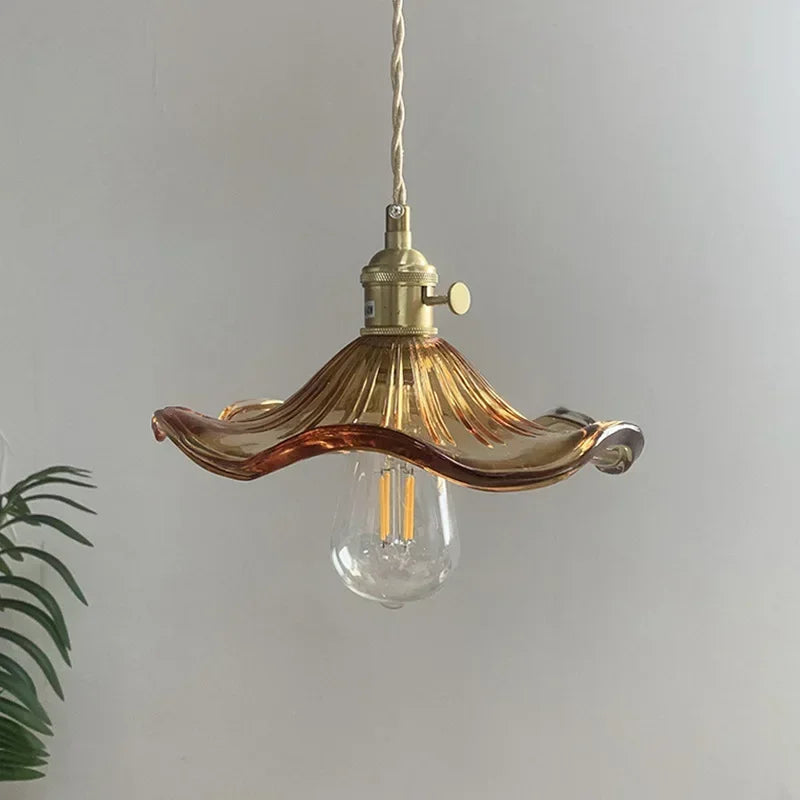 Nordic minimalism LED pendant light with colorful copper glass shade and Edison bulb