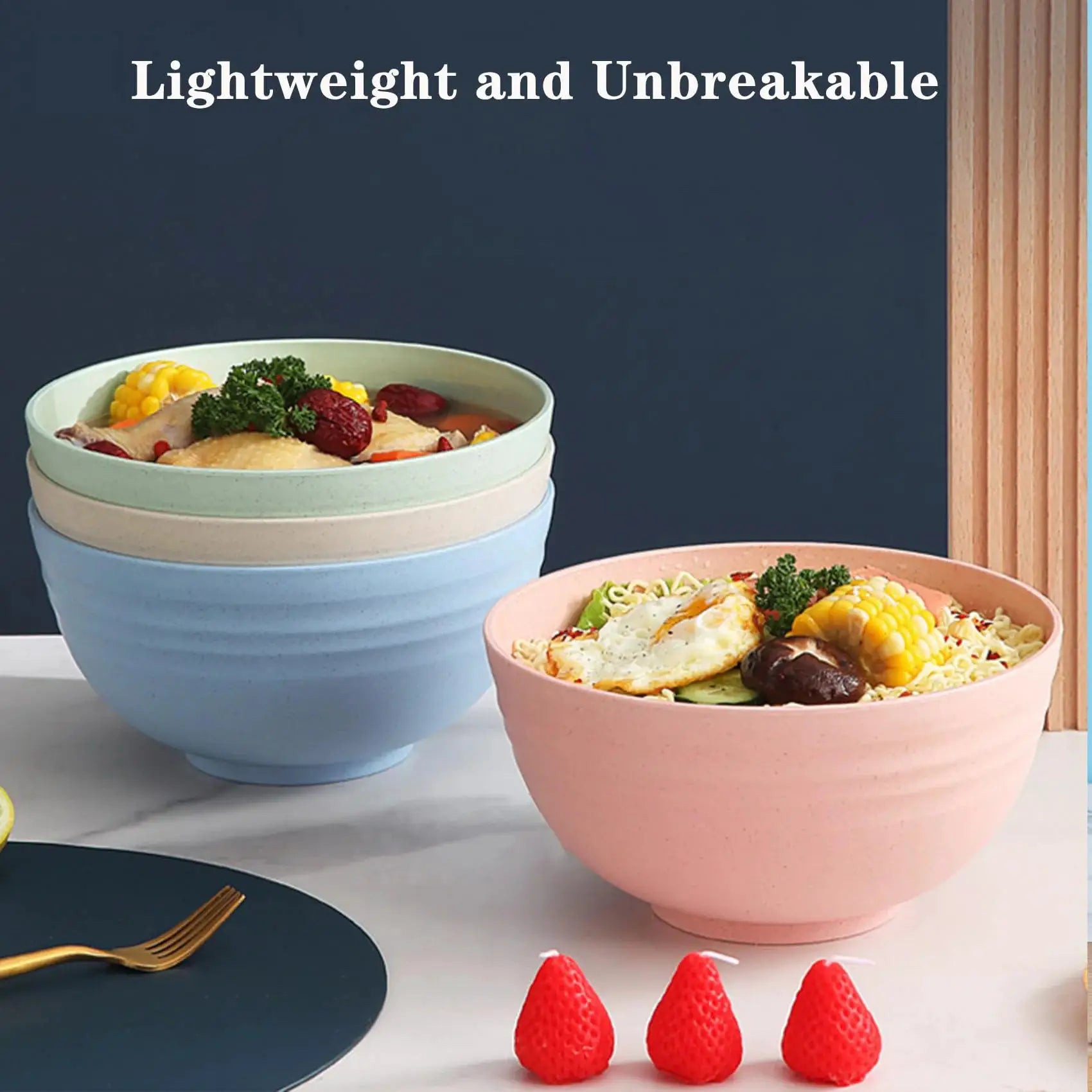 4 Piece Non Fragile Grain Bowl Set 24 Oz PP Plastic Bowls for Soup Rice Grains Microwave and Dishwasher Safe