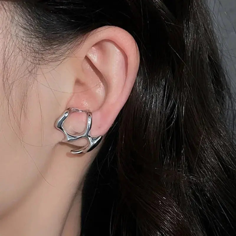 Y2K Irregular Liquid Earrings for Women Silver Geometric Clip Earrings Hip Hop Punk Fashion 2024 Trendy Party Jewelry