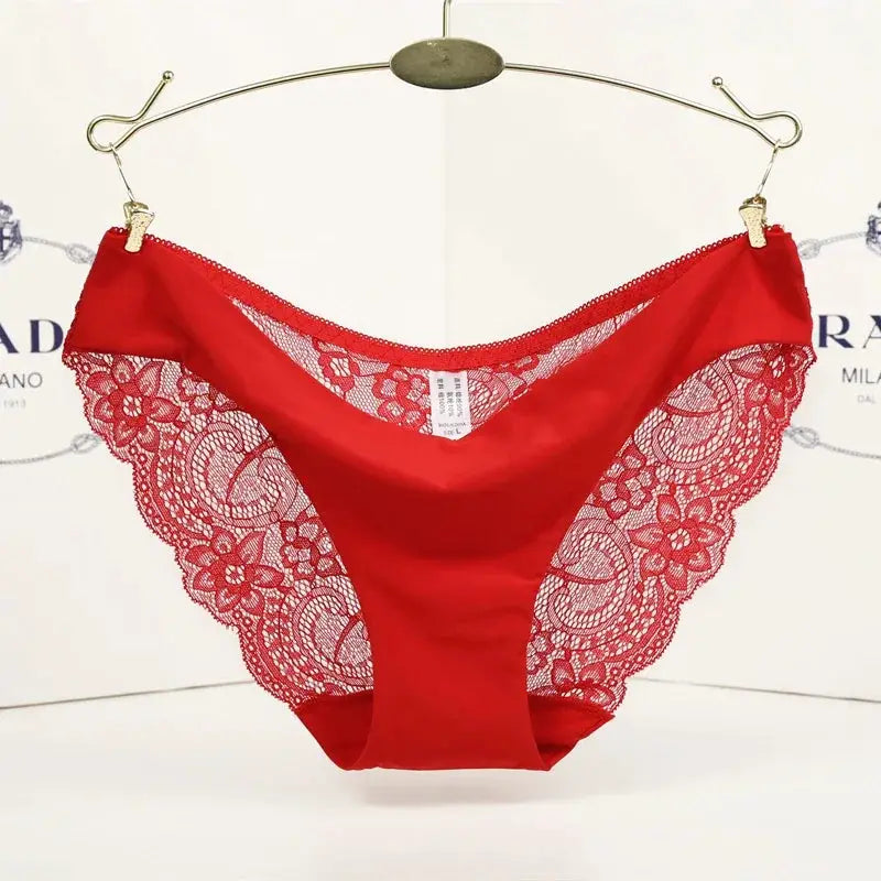 Simples Market red lace low-rise panties with floral lace sides