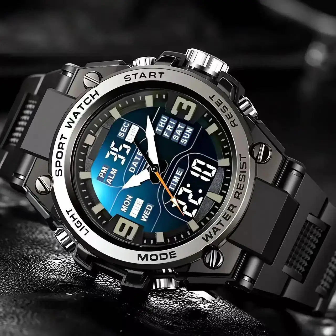 LuxTime Prestige Dual Movement Quartz Watch Analog Digital Display Night Light Waterproof Steel Alloy
