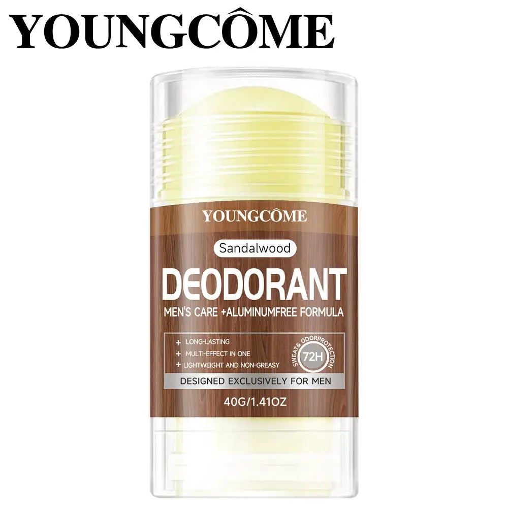 Deodorant stick for men by Youngcome, sandalwood scent, aluminum-free, 40g.