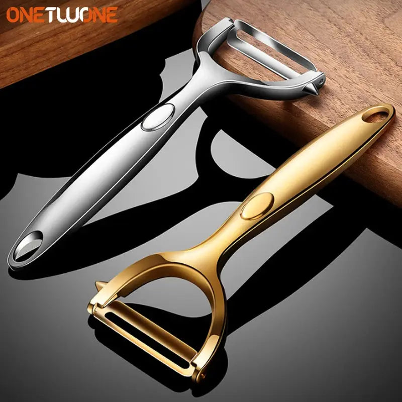 Golden Vegetable Peeler With Ergonomic Non Slip Handle And Sharp Stainless Steel Blade For Potatoes And Carrots
