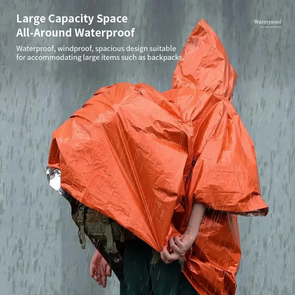 Emergency Raincoat Poncho For Camping Waterproof Rainwear Survival Blanket Insulation Gear