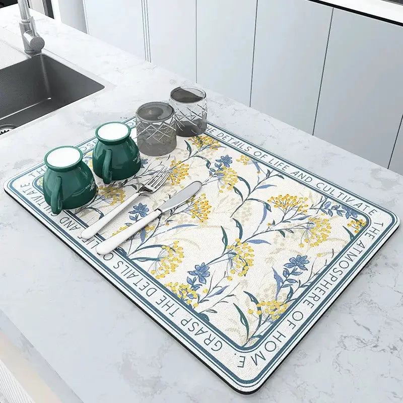 Super Absorbent Anti Slip Kitchen Drying Mat Large Draining Mat Quick Dry For Countertops And Bathroom