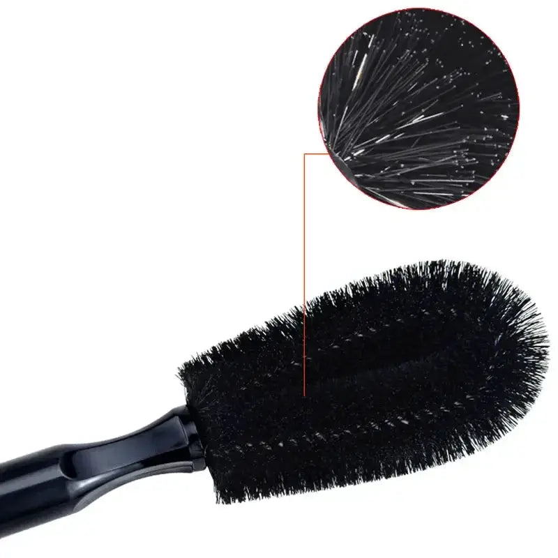 Car wheel cleaning brush by Simples Market with dense black bristles and ergonomic handle
