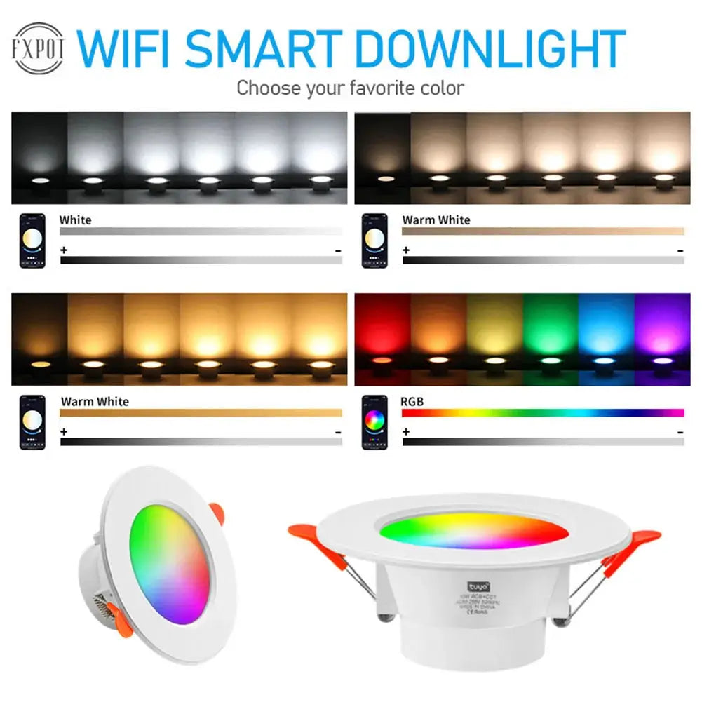 LED downlight set by Simples Market, 1–10 pcs, dimmable RGB/CW full color, TUYA app control ceiling lights