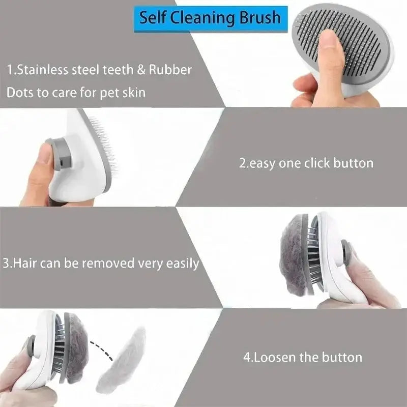 PetCare Pro Self Cleaning Pet Hair Remover Brush For Dogs And Cats Detangles Fur Removes Dander Easy Grooming