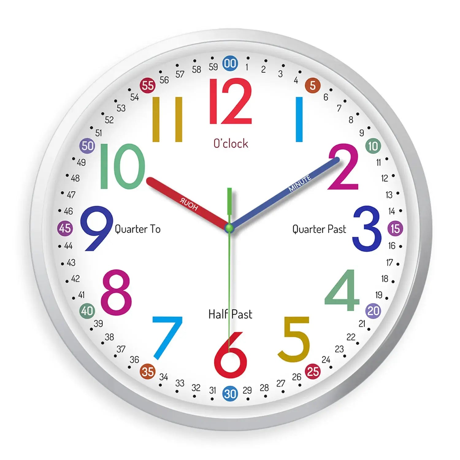 Simples Market 8-inch modern minimalist plastic glass wall clock with colorful numbers and silent quartz movement