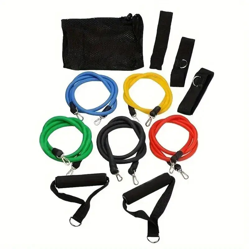 FlexiFit 11 Piece Resistance Band Set With Ankle Straps And Chest Expander For Portable Full Body Workout