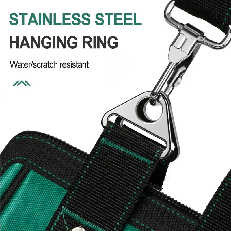 Tool bag by Simples Market with stainless steel hanging ring and black-teal strap