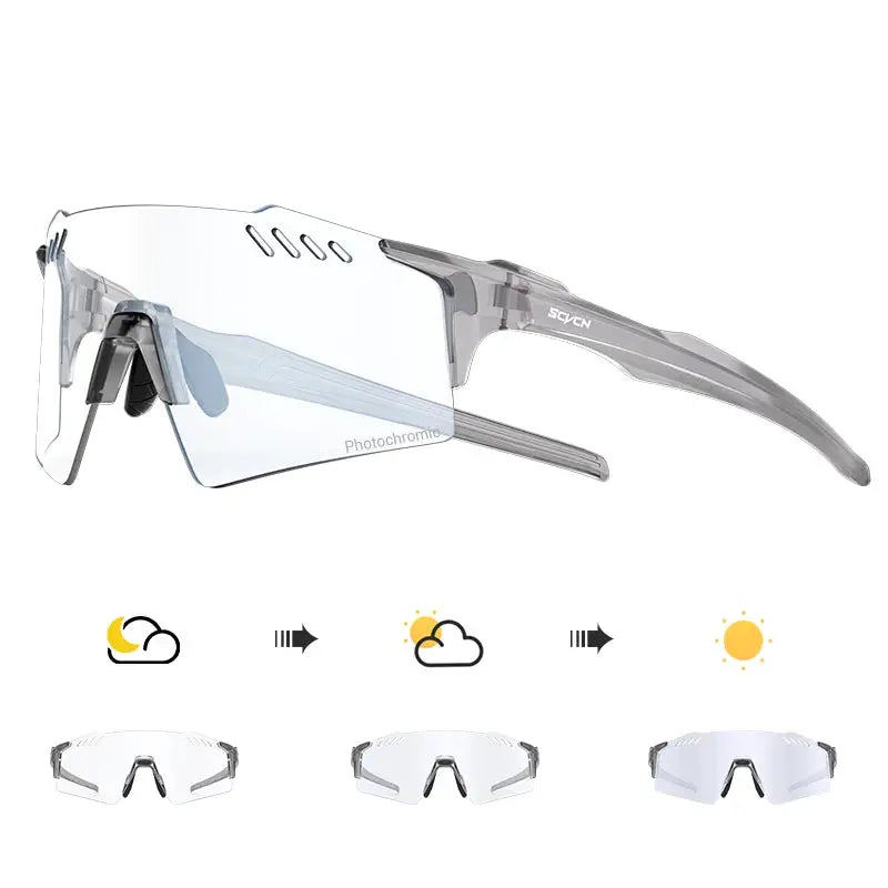 SCVCN Photochromic Cycling Glasses With Adaptive Lenses UV400 Protection For Outdoor Sports