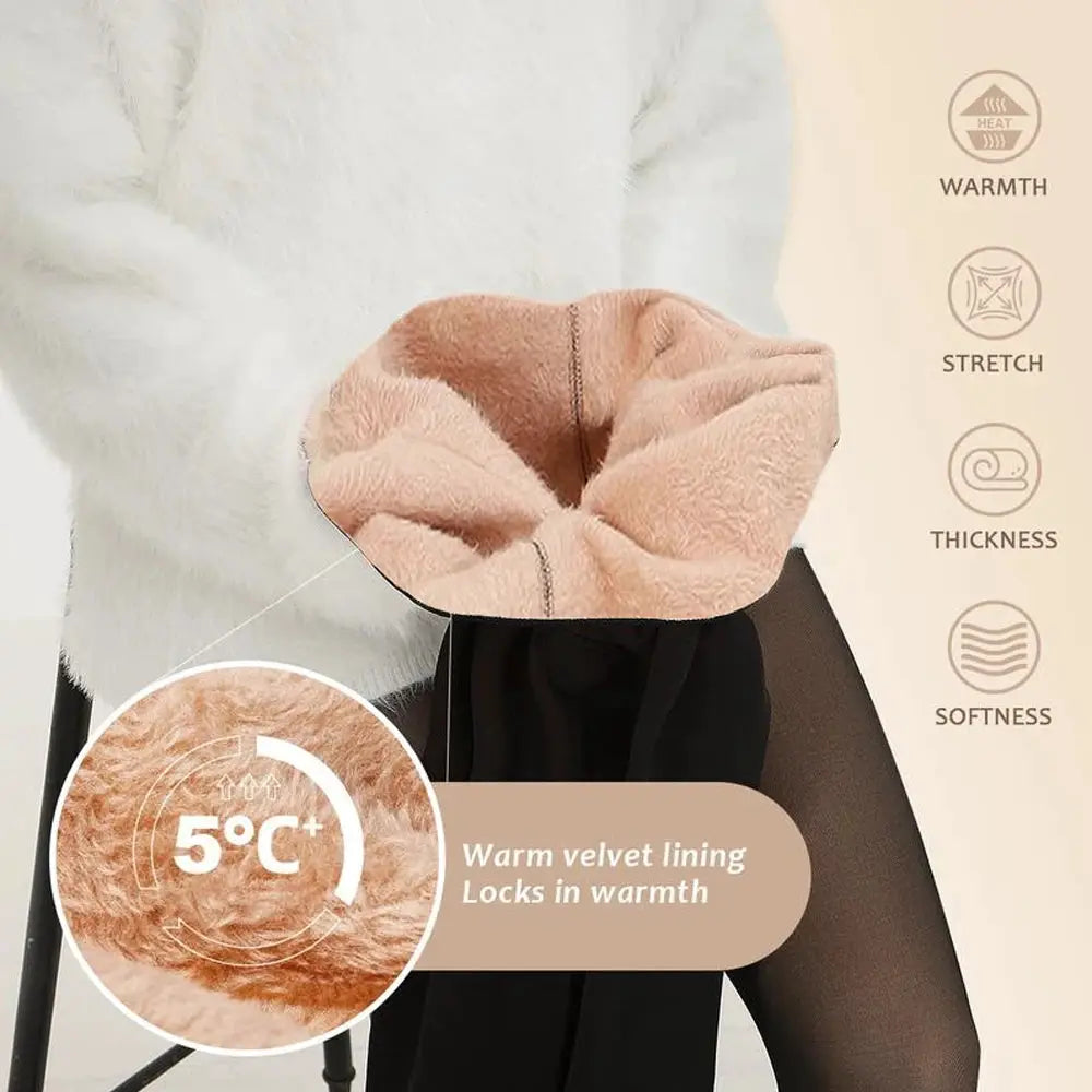 Simples Market One-Seam fleece-lined thermal tights, black with plush interior for warmth