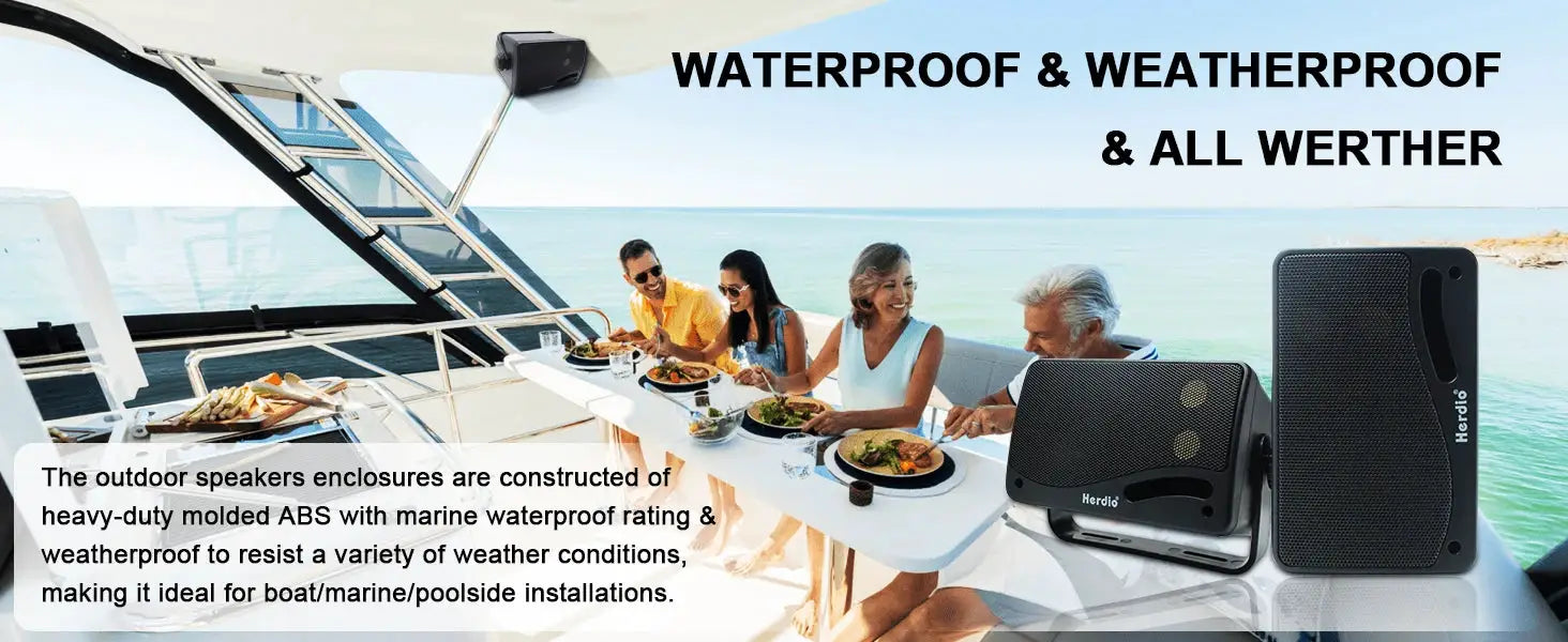 Herdio 3.5-inch passive outdoor speakers, pair, black, 3-way, 200W, weatherproof, wall-mountable for patio/boat