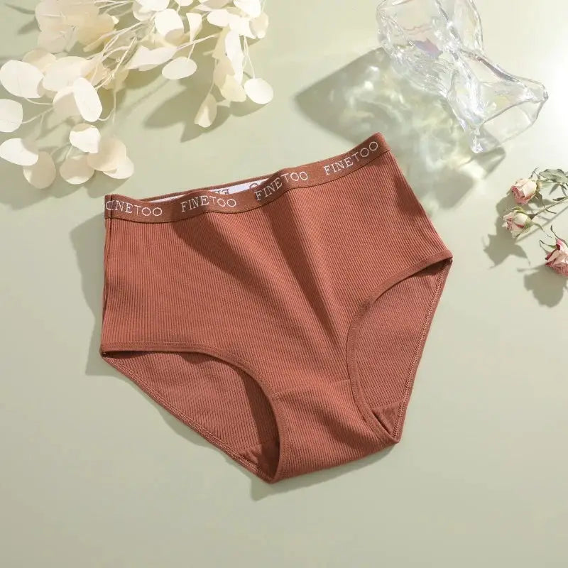 Women's seamless cotton briefs, rust pink ribbed fabric, low-rise with Finetoo waistband