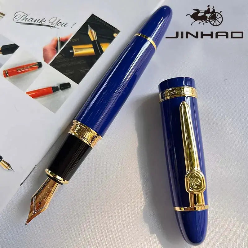 Jinhao 159 blue fountain pen with silver trim and converter included