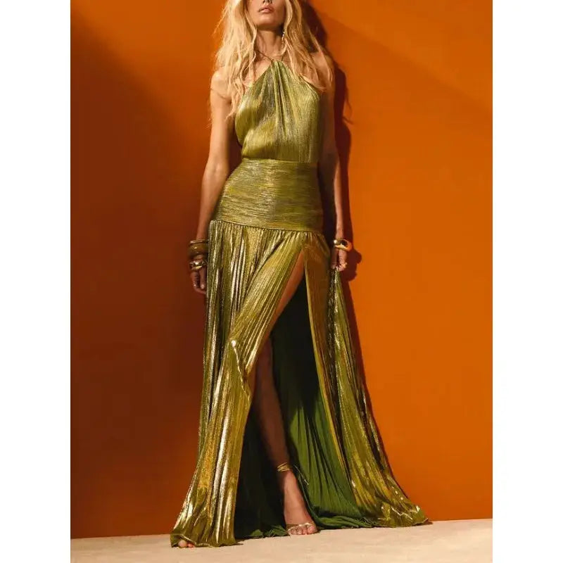 LuxeAura Luxurious Women Corset Dress Off Shoulder Halter Empire Waist With Slit Party Cocktail Evening Gown