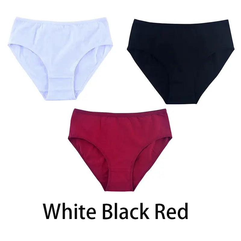 3-piece women's seamless cotton panties set in white, black and red