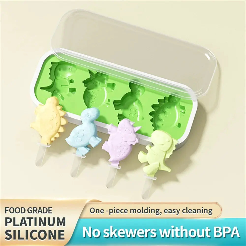 Dinosaur Silicone Ice Cream Mold With Lid And Sticks For DIY Popsicles Kitchen Mould