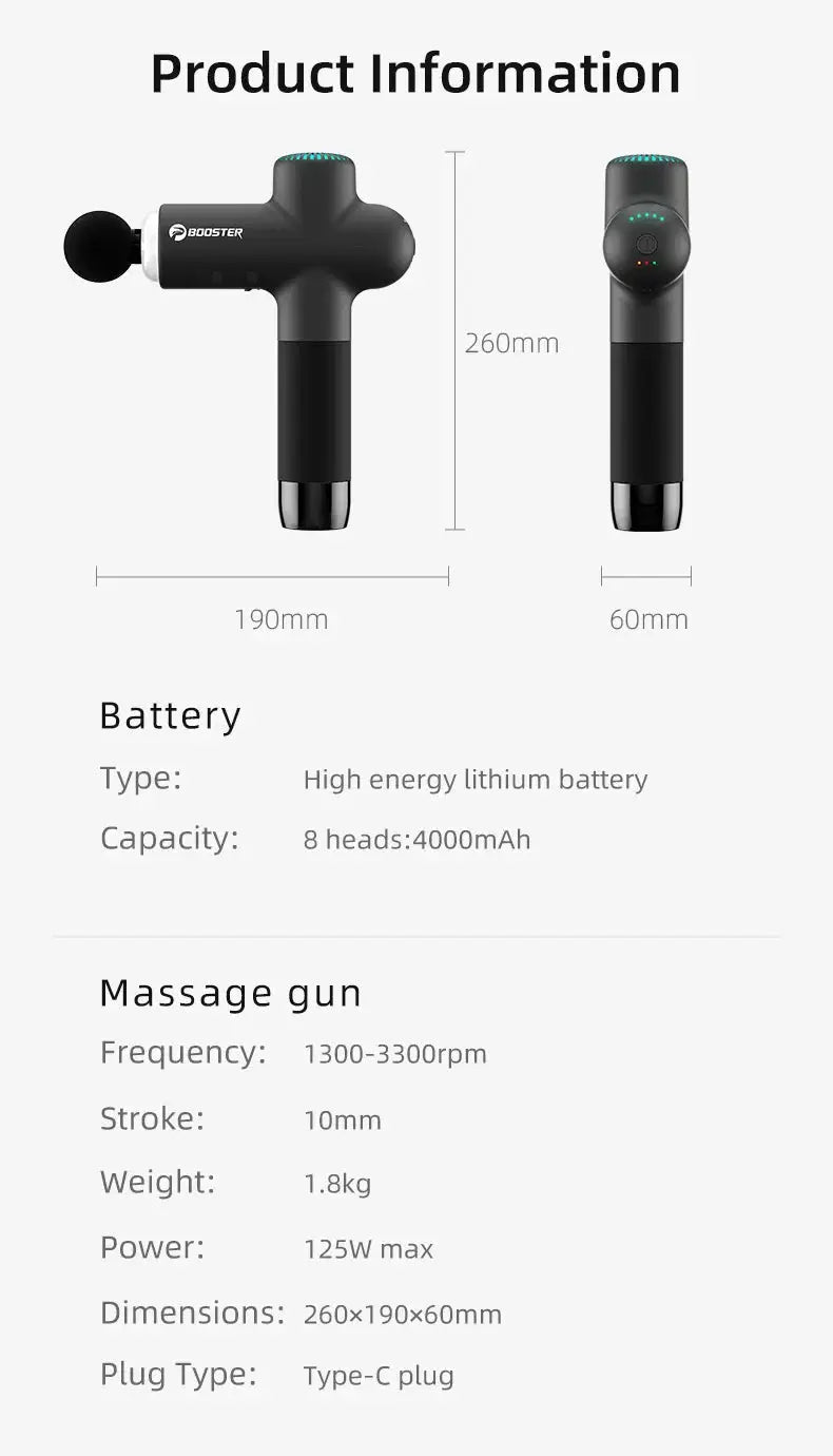 Booster Massage Gun Electric Neck Massager by Simples Market; cordless handheld fascia gun in black.