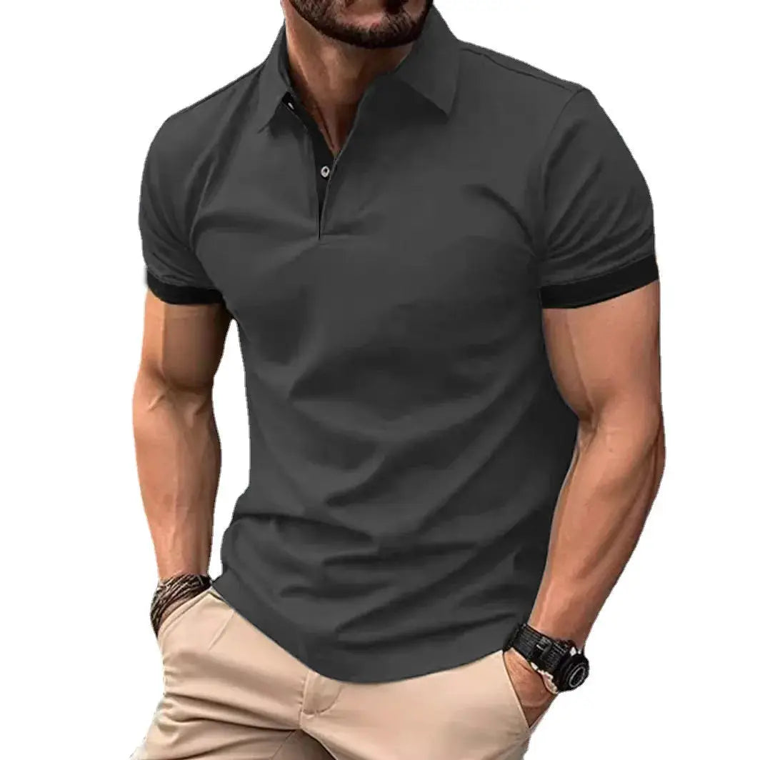 Summer men polo shirt by Simples Market, dark gray short-sleeve polo with lapel collar, lightweight casual top.