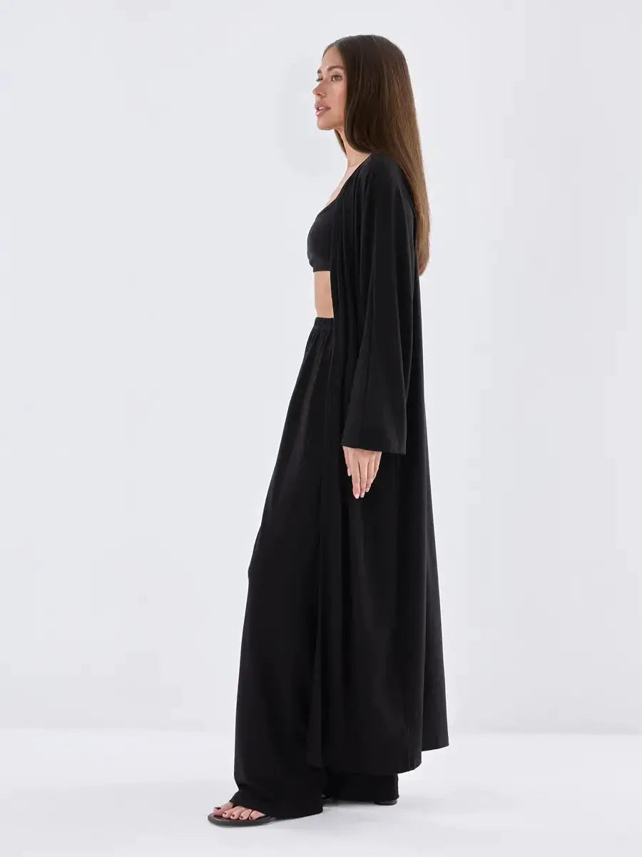Modal Three Piece Women Set Long Sleeve Cardigan Vest High Waist Pants