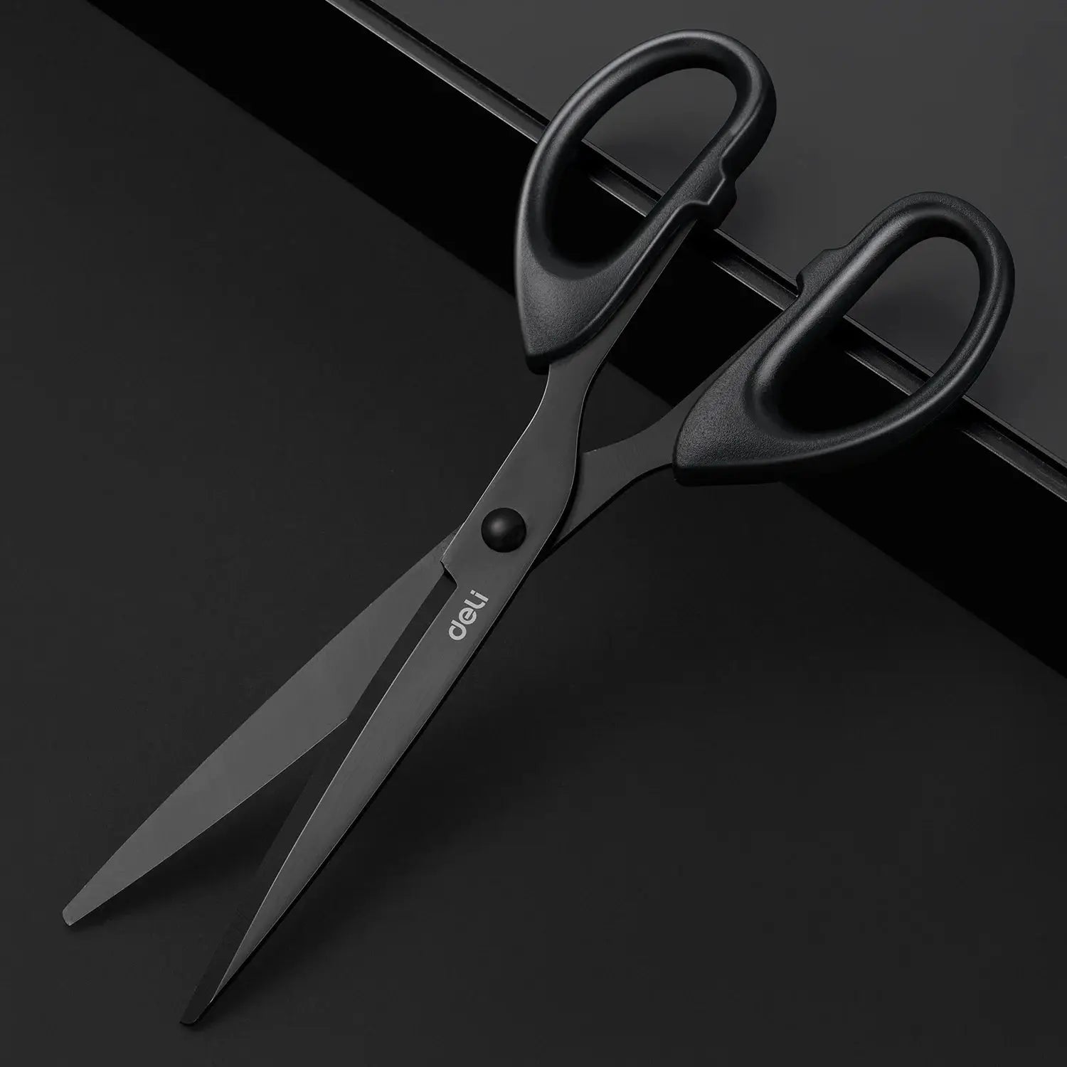 DELI Professional Office Scissors 180mm Heavy Duty Stainless Steel Blade Black Coated For Paper Craft And Cutting