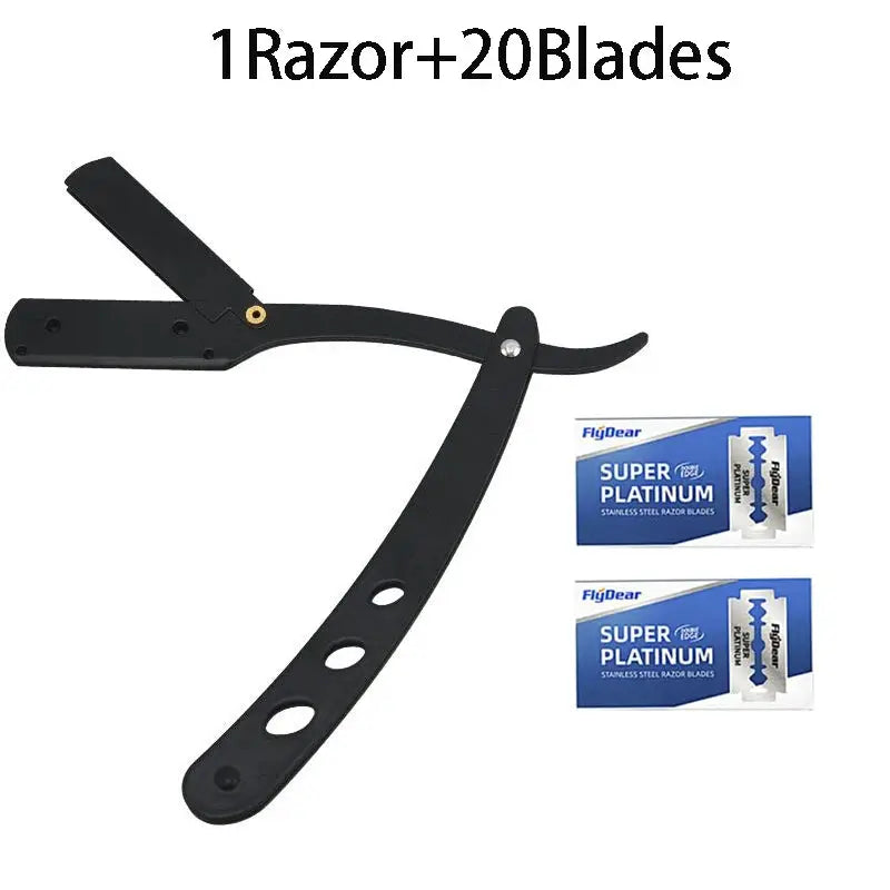 Classic Black Folding Barber Razor Stainless Steel Shaver For Face Underarms And Pubic Hair