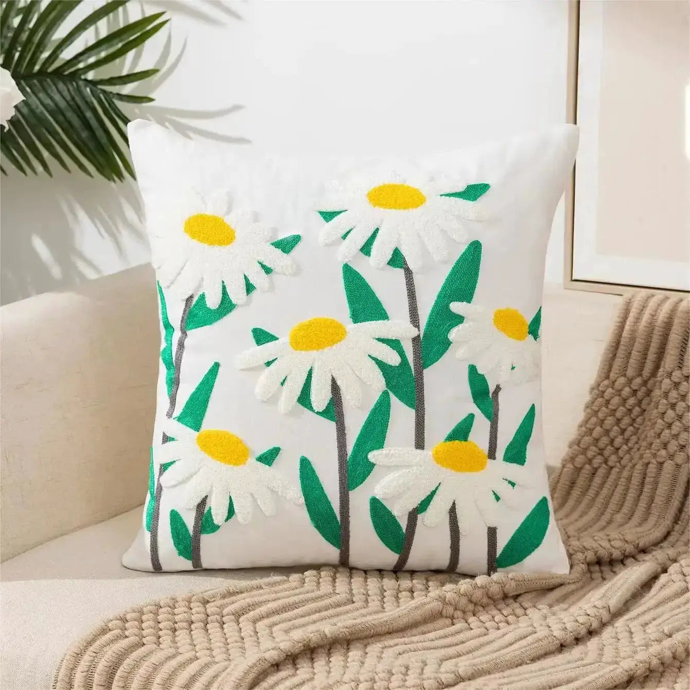 Throw pillow cover by Simples Market with boho floral tufted embroidery on cotton