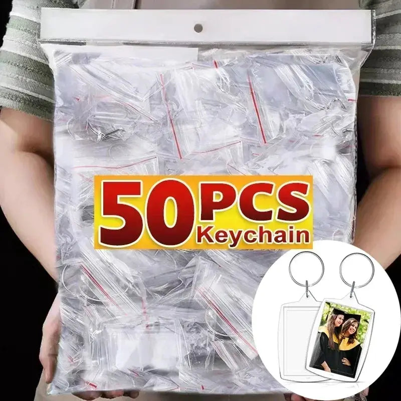 Transparent Rectangle Acrylic Photo Frame Keychain with Blank Insert for Photos DIY Split Ring Key Ring 2035