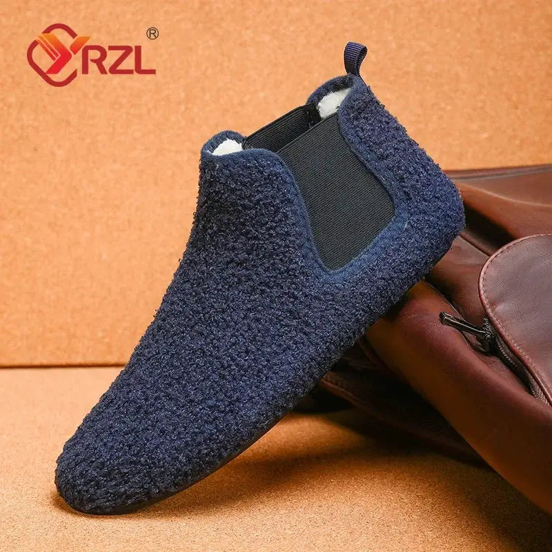YRZL Winter Warm Cotton Indoor Slippers For Men Soft Sole Anti Slip Plush Lining Casual Home Shoes
