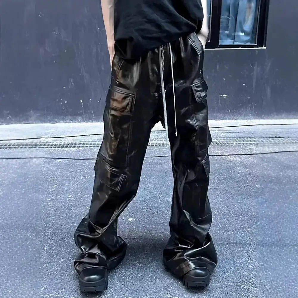 Owen Seak Men Cargo Pants by Simples Market in black, loose gothic cargo trousers with multiple pockets.