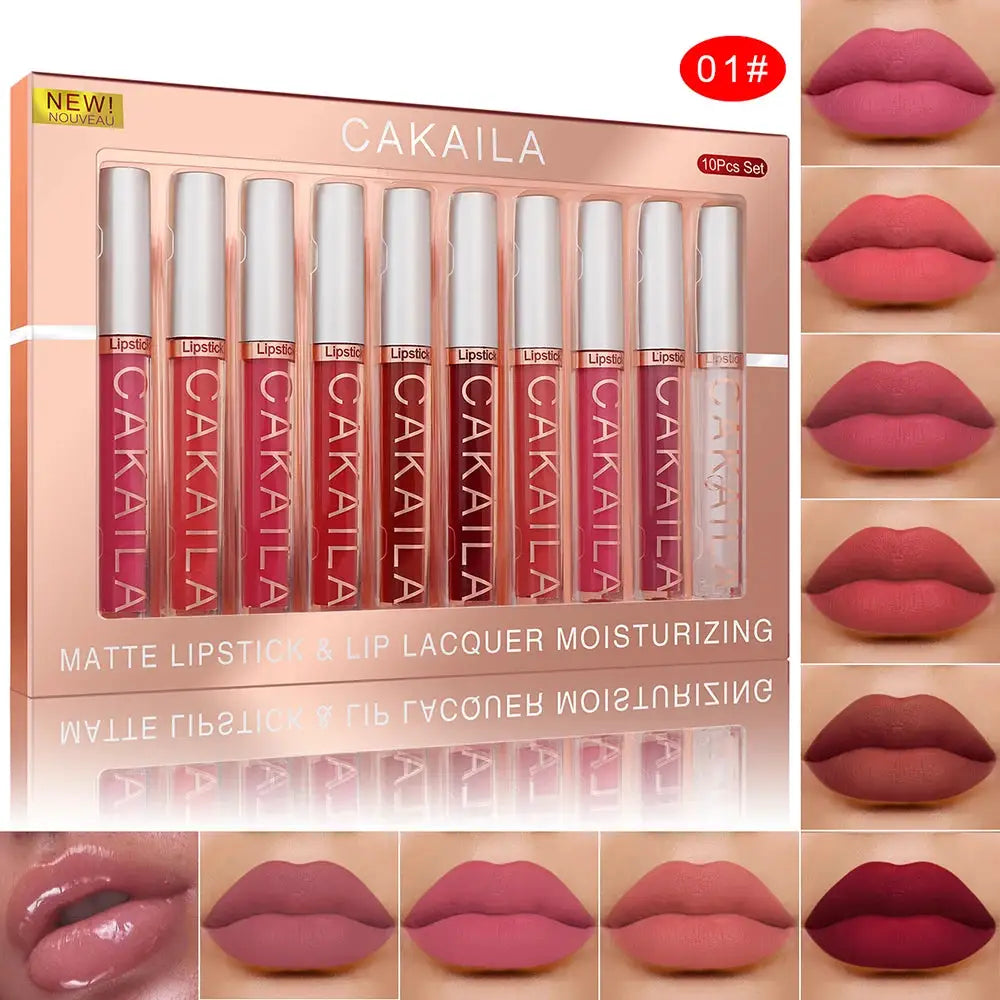 Matte Liquid Lipstick Lip Oil 10 Piece Set Waterproof Velvet Lip Gloss Long Lasting Non Transfer Nude Red Pink Makeup