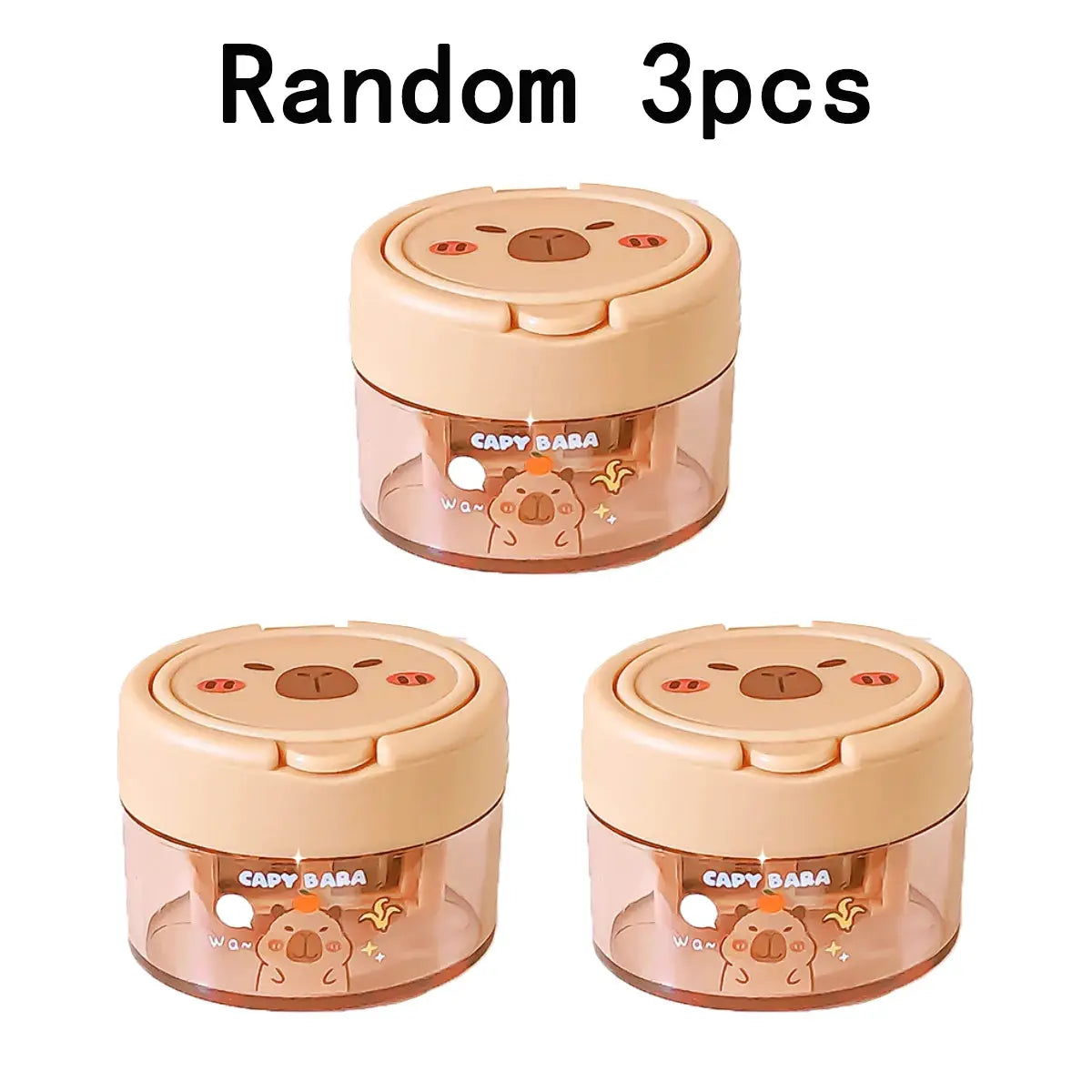 Simples Market cute capybara cartoon pencil sharpener, flip-top dual-hole, mini set of 3 for kids