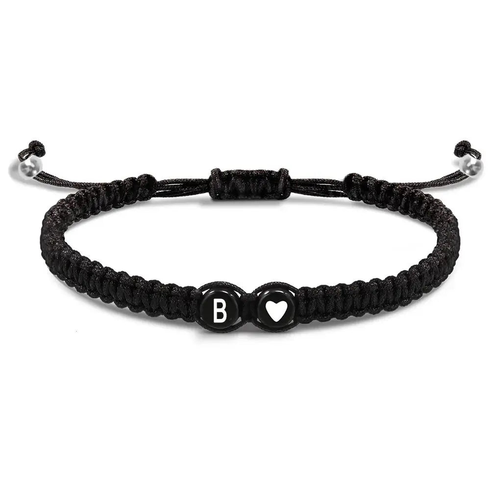 Unisex Initial Heart Bracelet Adjustable Braided Rope Jewelry A To Z Letters Personalized Name Gift For Women Men