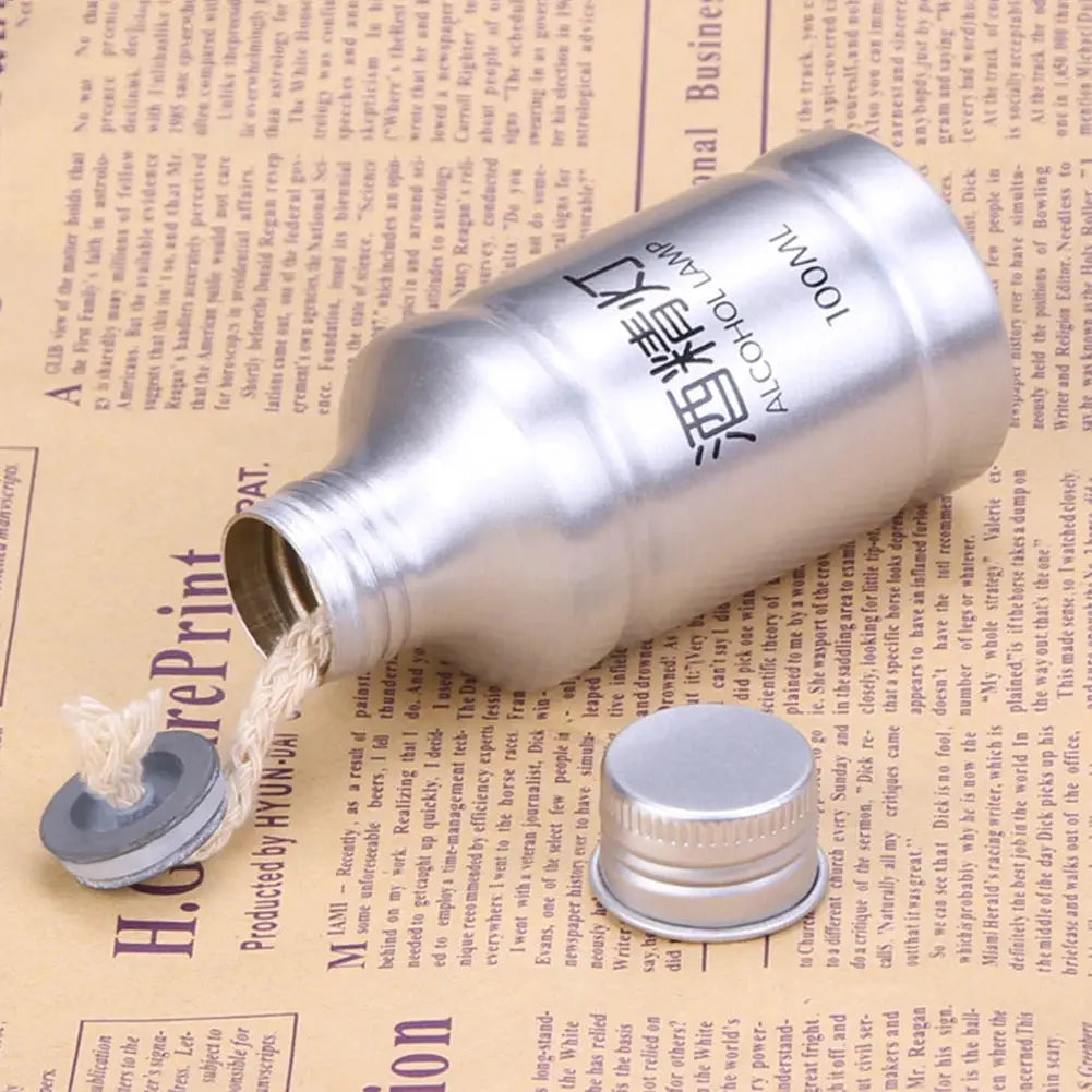 Alcohol lamp, 100ml, portable silver aluminum-alloy stove for outdoor camping and laboratory use