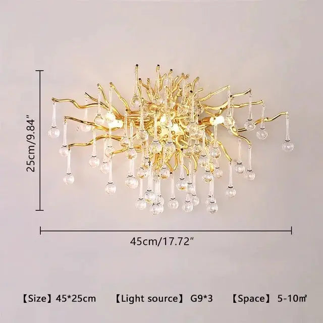 Royal Nordic Luxury Crystal Chandelier in gold chrome with water-drop prisms, Simples Market fixture