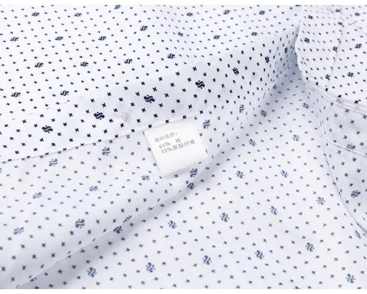 Men's long-sleeve shirt, white with navy micro-print star pattern