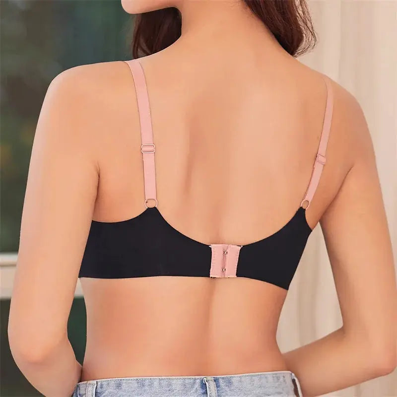 Sexy push up bra in black with pink adjustable straps and back hook closure