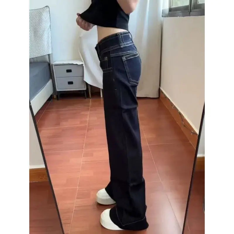 Womens Bootcut Jeans Double Waist Button Loose Fit American Pants