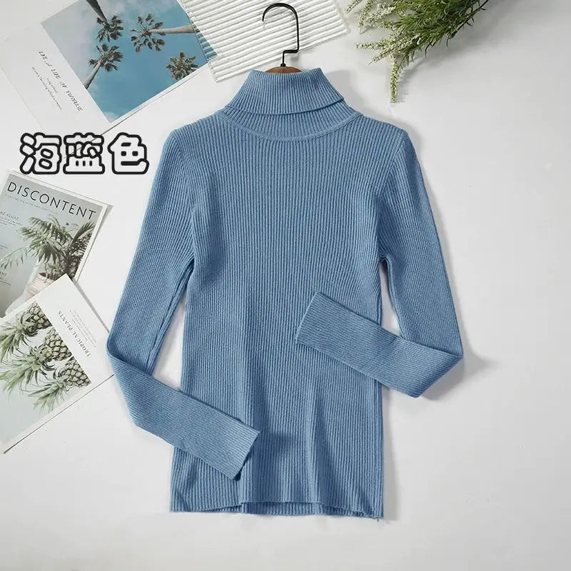 Women Turtleneck Sweater Slim Fit Elastic Knit Acrylic Cotton Blend Medium Stretch Solid Black