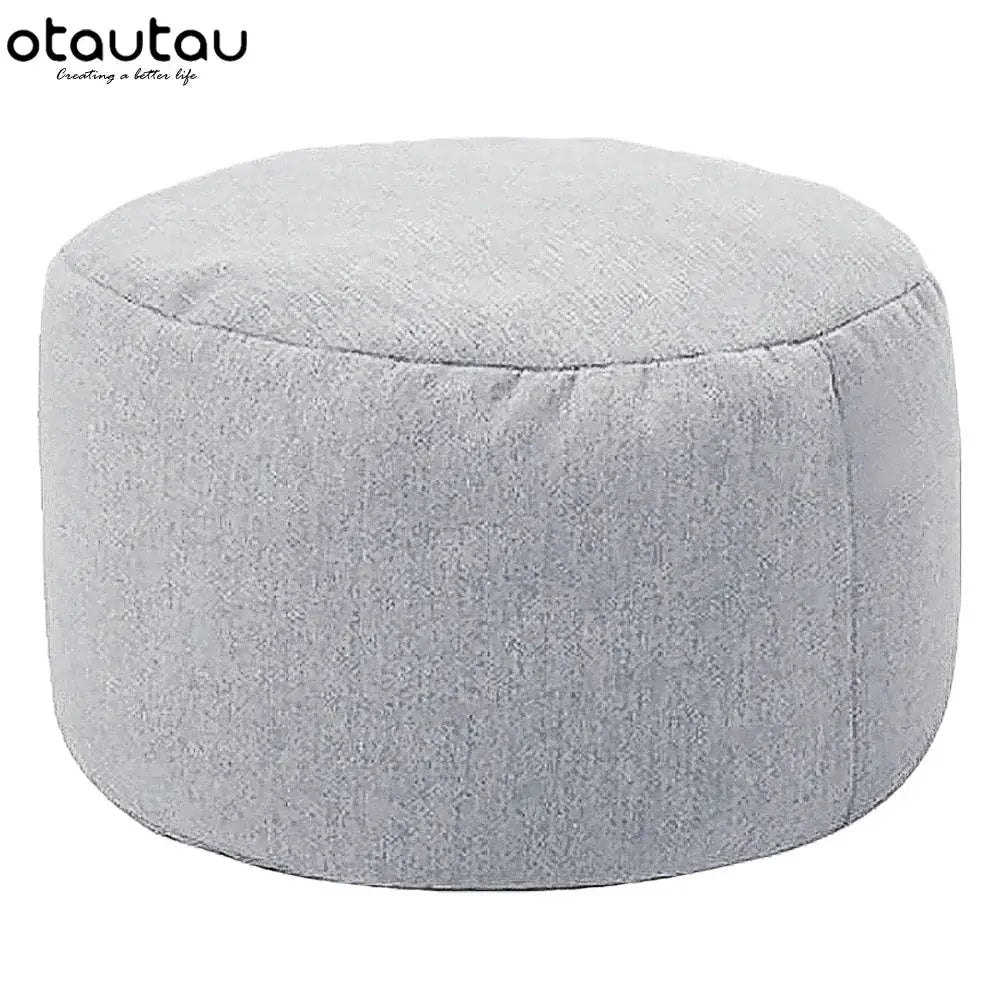 OTAUTAU linen bean bag pouf ottoman in round gray fabric with filling by Simples Market