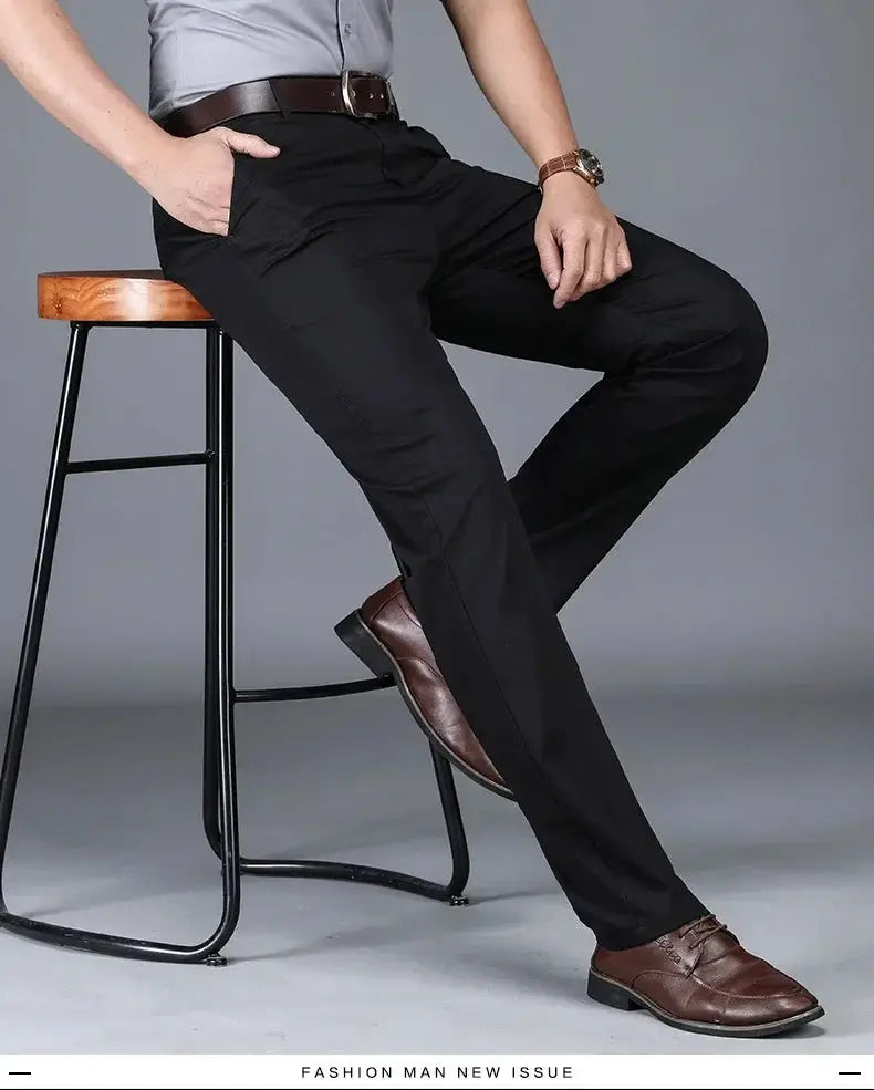 Men's black straight-stretch business casual pants by Simples Market for office wear