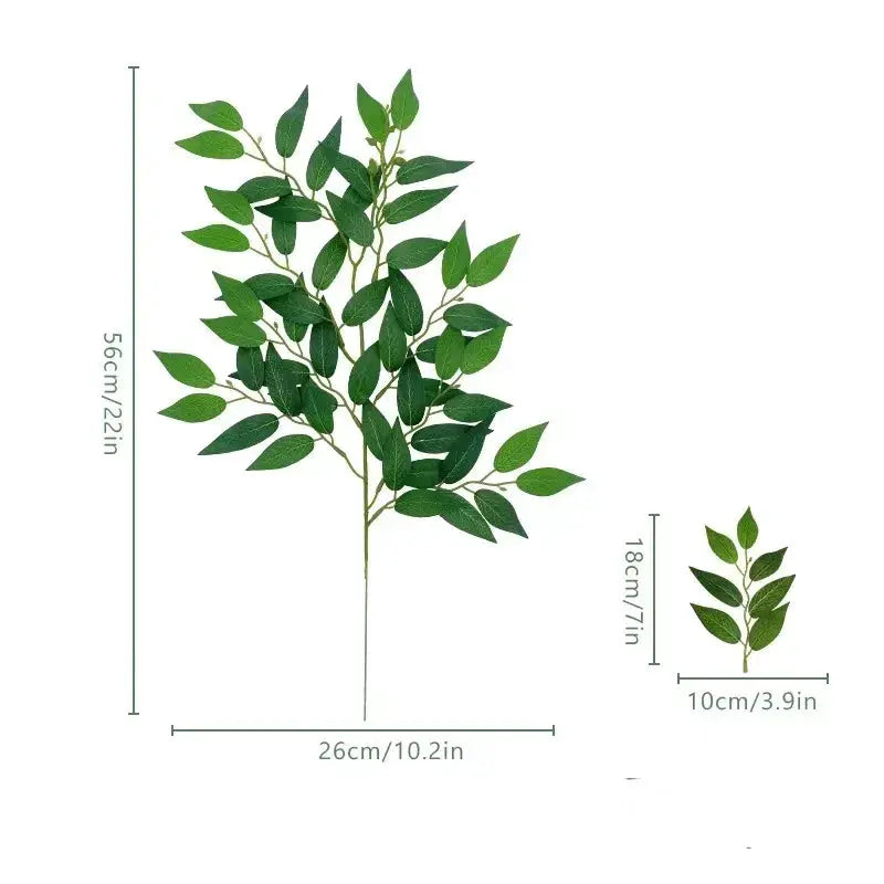 Artificial eucalyptus plant by Simples Market; large 56 cm leafy stem and small 18 cm sprig in green.