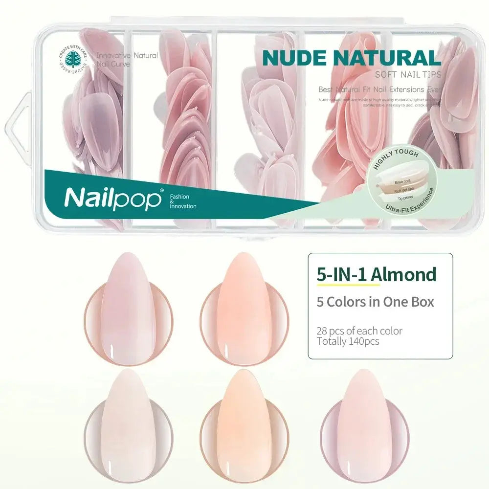 Nailpop 3 In 1 Nude Natural Soft Nail Tips Set 140 Pieces Press On Nails Gel Extensions Ultra Fit Easy Manicure