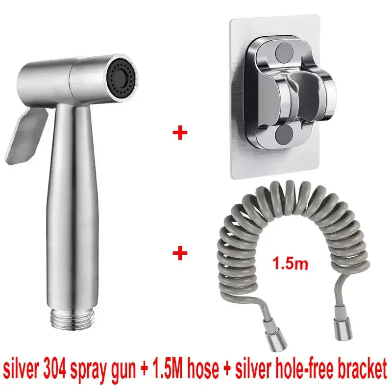 Handheld stainless steel sink spray gun kit by Simples Market with 1.5m hose and wall-mount bracket.