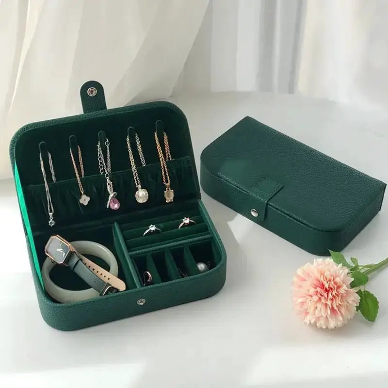 2024 Portable Leather Jewelry Box Organizer Travel Case With Chenille Lining And Display Compartments