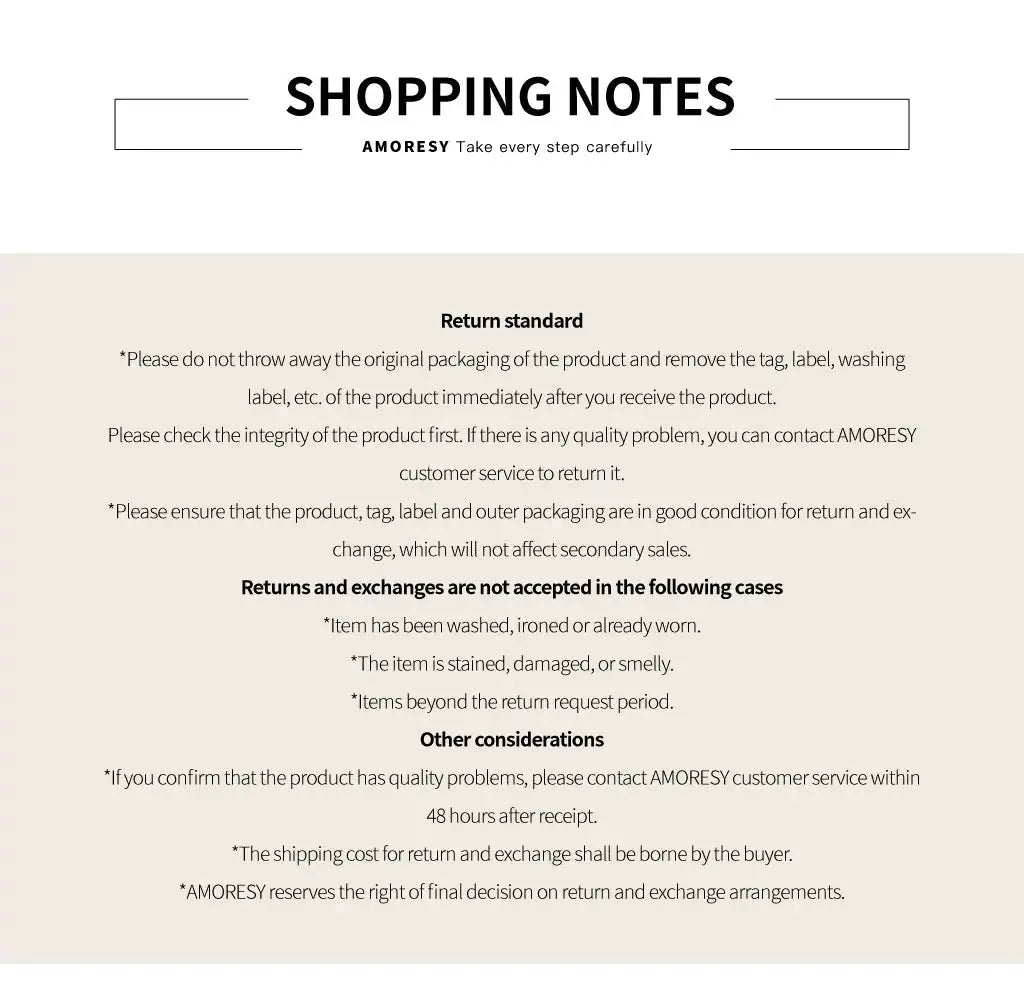 AMORESY wetlook catsuit shopping notes by Simples Market, detailing return standards.