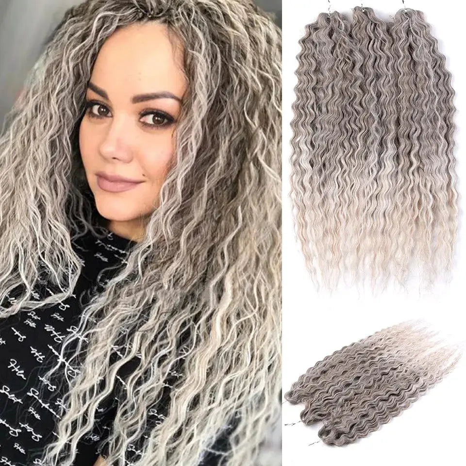 Ariel Hair synthetic twist crochet curly hair extensions, 24in water-wave, 2 bundles, ombre blonde-brown, Simples Market